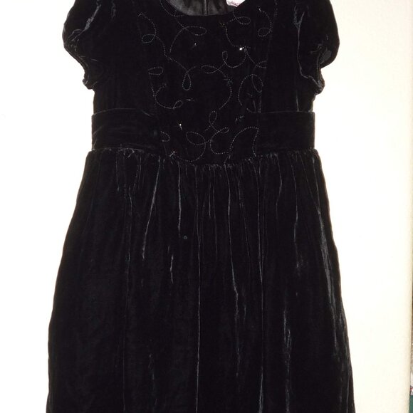 Vintage Girls Gymboree Pink Tag Velvet black beaded full party Dress Size Medium - Picture 1 of 6
